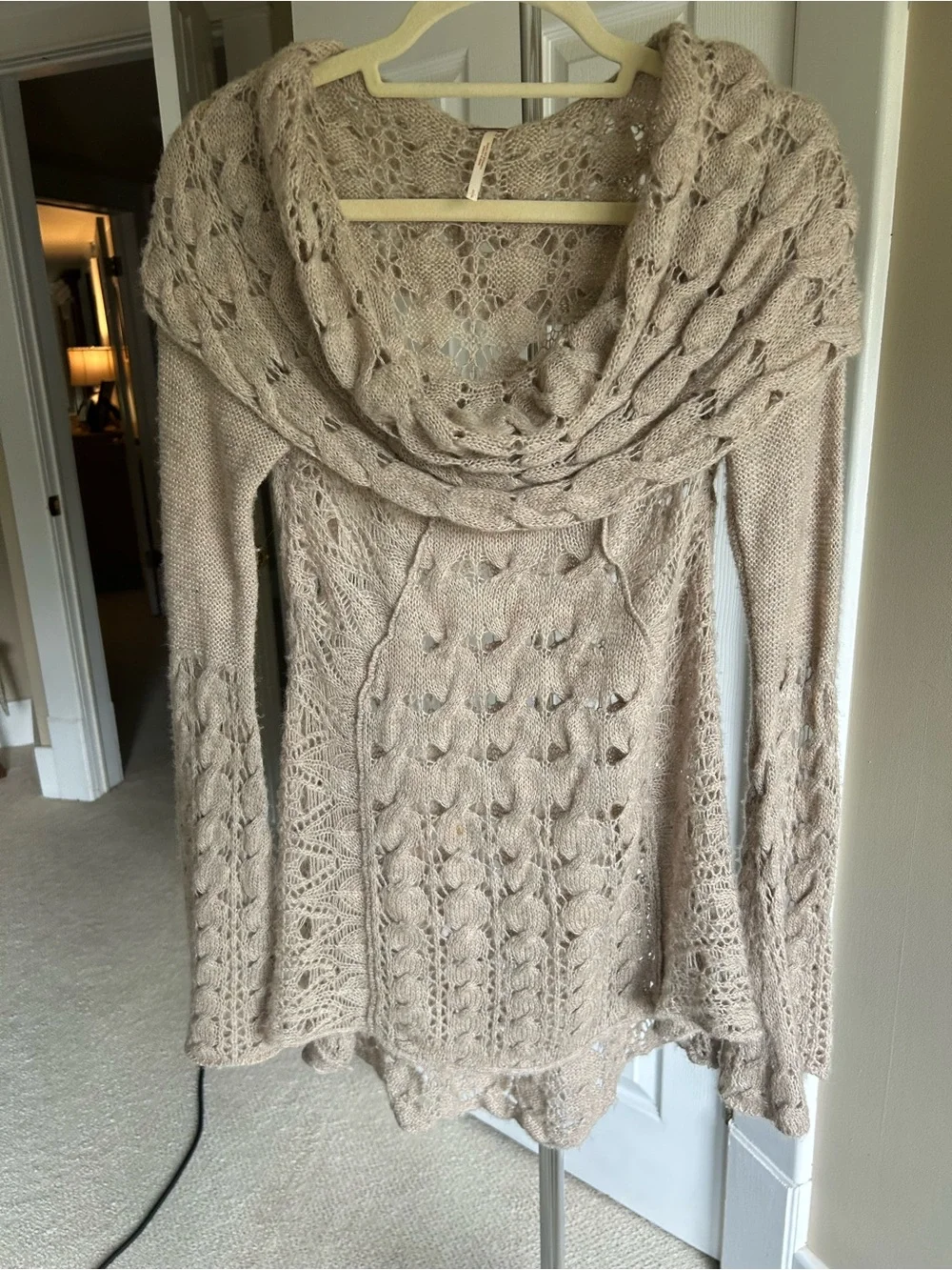 Free People Women’s taupe Openwork Cowl Neck Sweater. Small. Great condition.